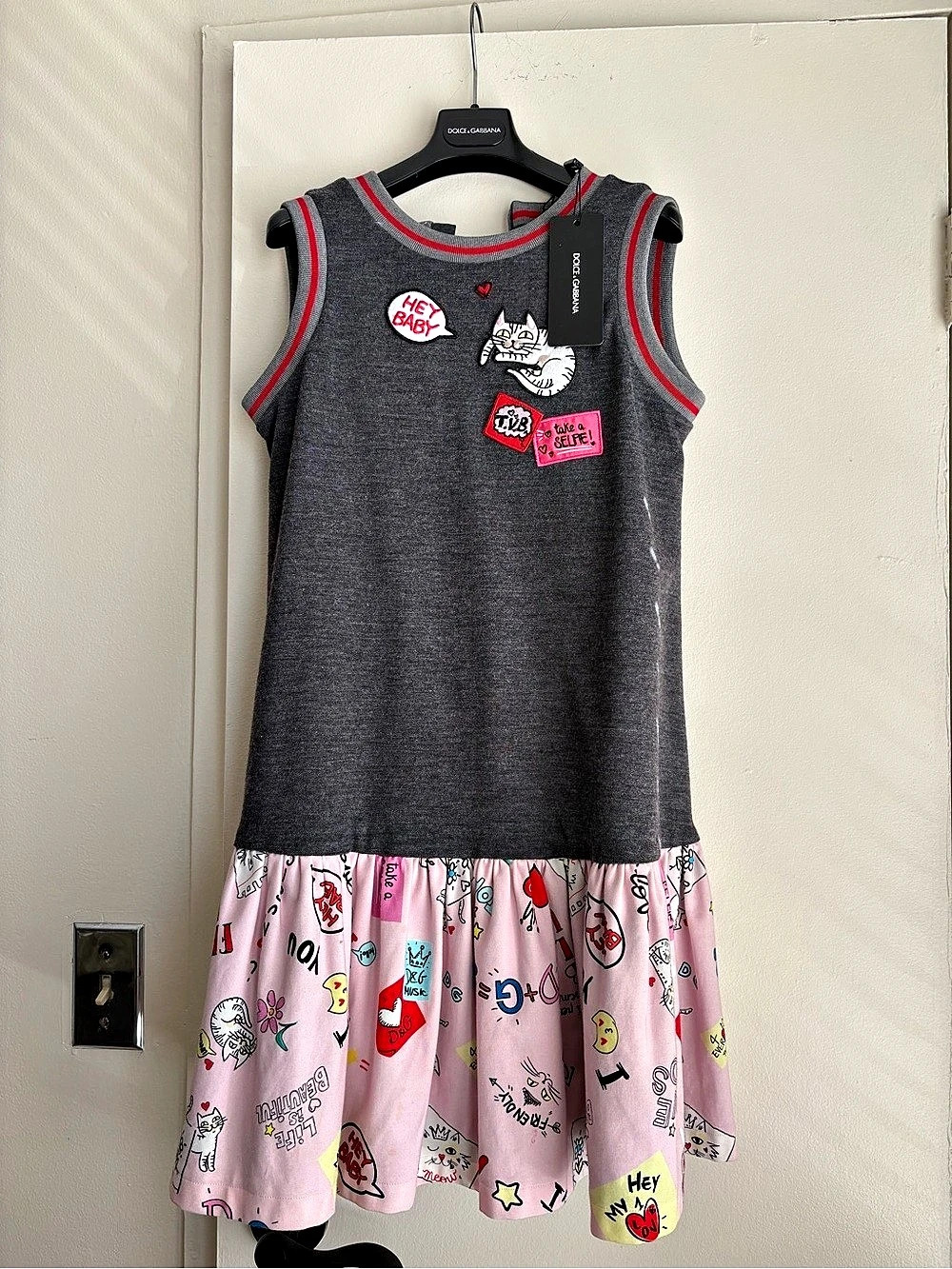 Dolce & Gabbana Kids Dress Girls 11/12 Gray & Pink Dress NWT